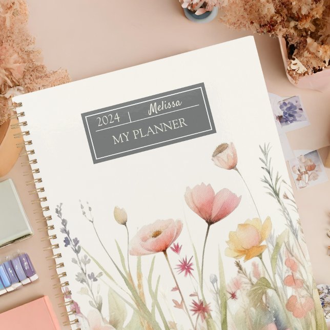 Agenda Flores Selvagens da Flora de Beige Elegante (Criador carregado)