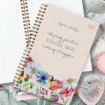 Agenda Flores selvagens e afirmações positivas personaliz<br><div class="desc">Bonito Planeador de Flores Selvagens, inconsciente e pronto para personalizar com seu nome e ano. A afirmação positiva diz "permanecer positivo, trabalhar inteligente, fazer que aconteça". Borda de cor da água da moenda de flores selvagens, incluindo papoila, margarida, acompanhante, trevo e girassol. Design de jardim de campo feminino - perfeito...</div>