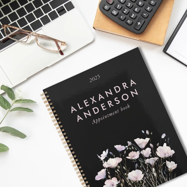 Agenda Flores Selvagens Mínimas Elegante Rosa-Rosa-Rosa (Elegant Minimal Boho Pink Wildflowers Watercolor Planner)