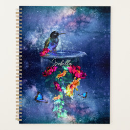 Agenda Flores tropicais, beija-flor, borboleta e estrelas