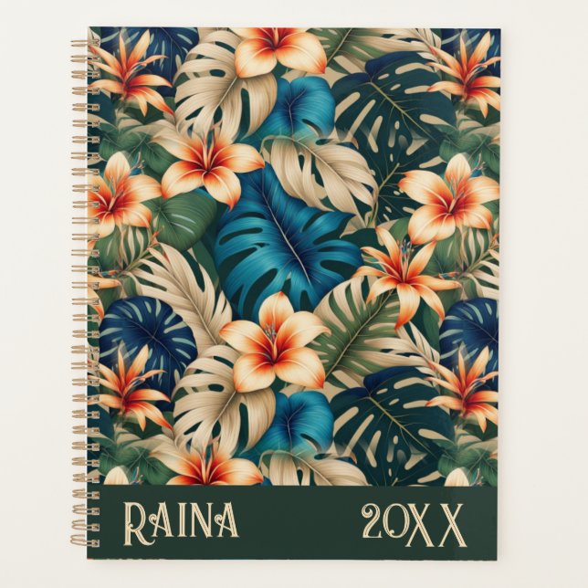 Agenda Flores Tropicais com Folhagem Azul e Verde (Frente)