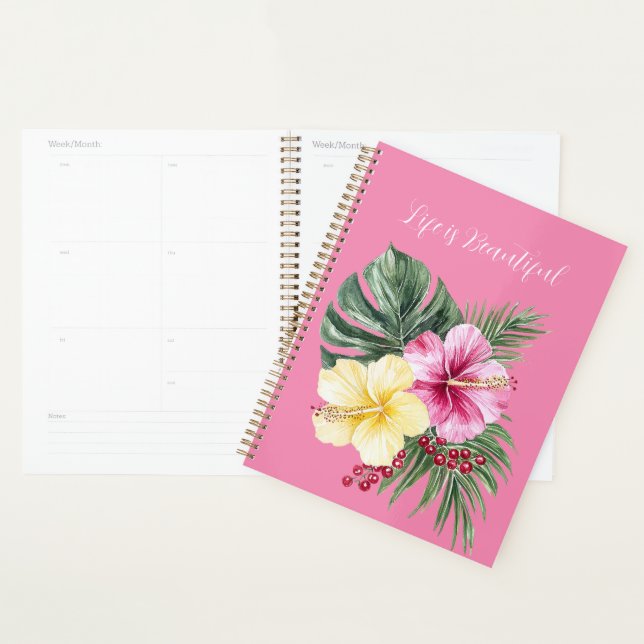 Agenda Flores Tropicais de Hibisco Rosa Amarelo (Exibição)