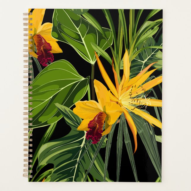 Agenda Flores tropicais e folhas de palma na impressão de (Frente)