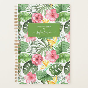 Agenda Flores Tropicais Hibiscus Elegant Script Name 2021