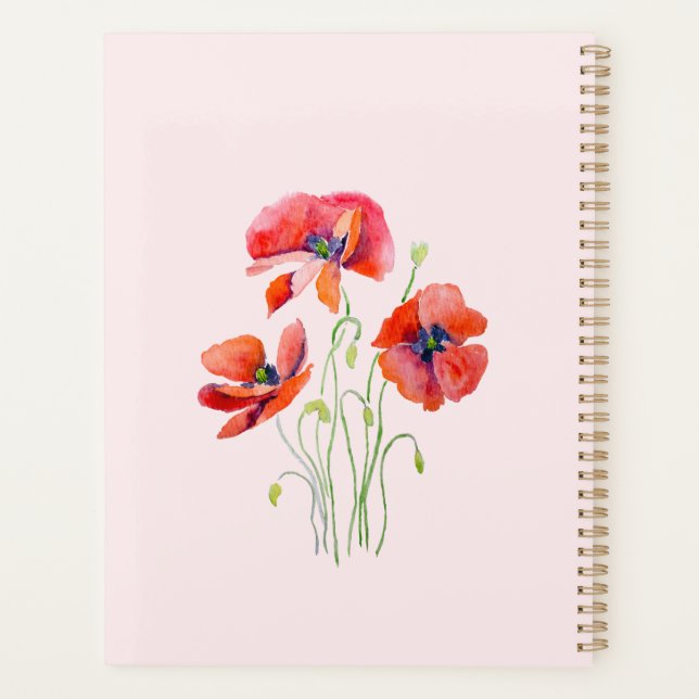 Agenda flores vermelhas da papoila pintadas manualmente (Verso)