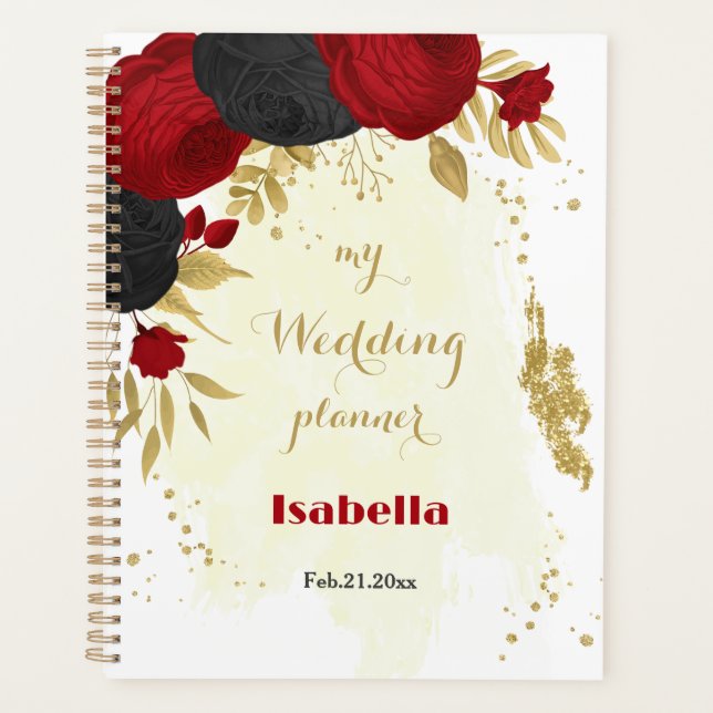 Agenda flores vermelhas e pretas douradas (Frente)