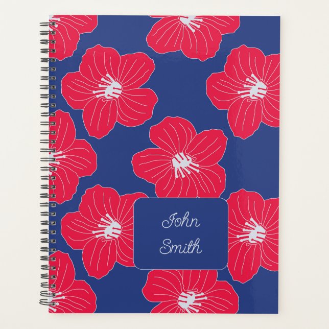 Agenda Flores Vermelhas no Script de Padrão Floral Azul_ (Frente)