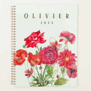 Agenda flores vermelhas rosa papoila pintura aquosa