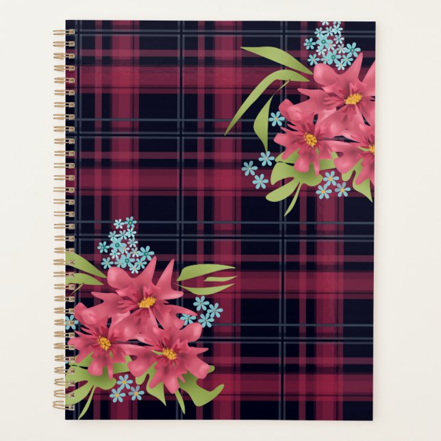 Agenda Flores vermelhas xadrez-tartan-sem-costura (Frente)
