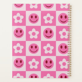 Agenda Flores xadrez e rostos felizes rosa 