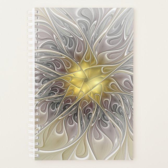 Agenda Florescer Com Flor Fractal Abstrata Moderna Dourad (Frente)