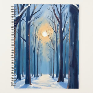 Agenda Floresta de Inverno Árvores Aquarela Azul