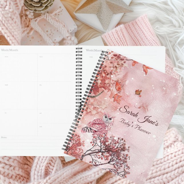 Agenda Floresta de inverno rosa moderna Bebê (Pink Woodland Babys Planner)