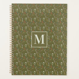 Agenda Floresta de Monograma Verde Jardim de Flores Silve