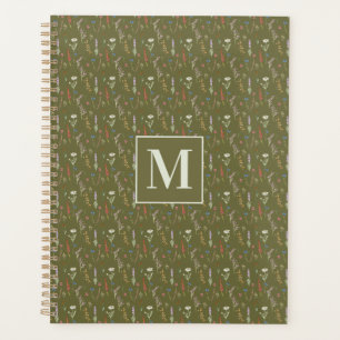 Agenda Floresta de Monograma Verde Jardim de Flores Silve