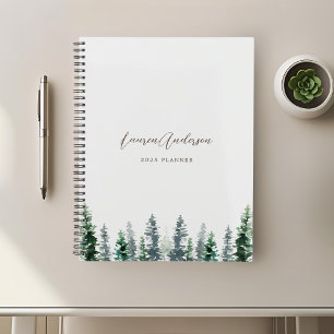 Agenda Floresta de Pinheiros em Aquarela em Cinza 2024