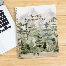 Agenda Floresta de Pinheiros Verde Aquarela na Montanha
