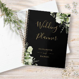 Agenda Floresta Floral Elegante Negra E Casamento Dourado