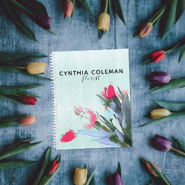 Agenda Florista de Ilustração de Buquê de Tulipas de Aqua