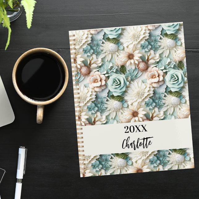 Agenda Flowers posty green creme name script 2026 (Criador carregado)