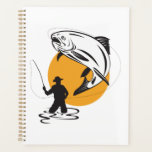 Agenda Fly Fishing Trout Sunset Silhouette<br><div class="desc">Organize your upcoming fishing trips and daily tasks with this artistic fly fishing spiral planner. The cover features a professional graphic of a jumping trout and sunset silhouette, providing a daily dose of outdoor inspiration. With plenty of space for notes, hatch charts, and schedules, this durable planner is an essential...</div>