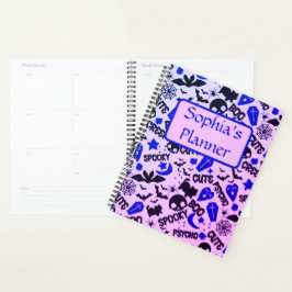 Agenda Fofo e Divertido Roxo, Azul e Preto Halloween