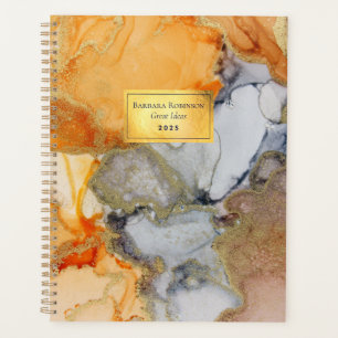 Agenda Folha abstrato Laranja Negra Ouro Chamada Planejad