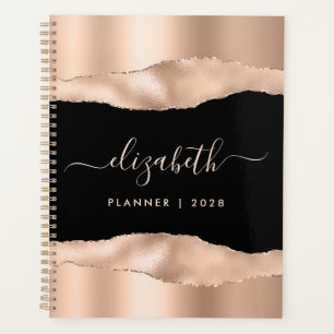 Agenda Folha de Ouro Elegante, Rosa, Negra Monograma