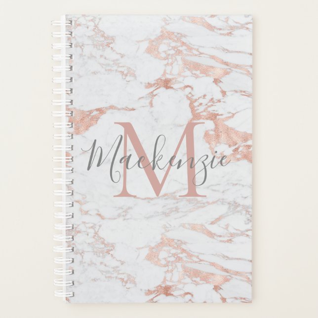 Agenda Folha de ouro Rosa de luxo | Marble Monograma (Frente)