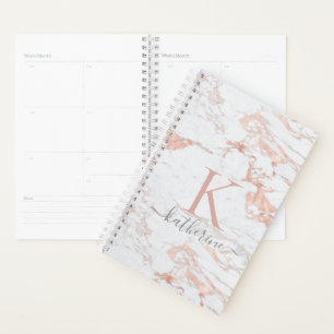 Agenda Folha Rosa de Ouro Chic de Luxo Marble Monograma