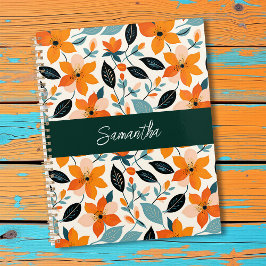 Agenda Folhagem Laranja e Azul e Flores Personalizadas