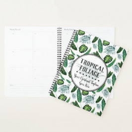 Agenda Folhagem Tropical de Palmeira e Verdura em Aquarel