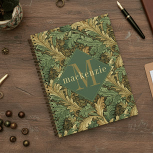 Agenda Folhagem Verde Bege William Morris Monograma Elega