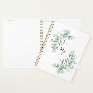Agenda Folhagem Verde com Monograma Personalizado