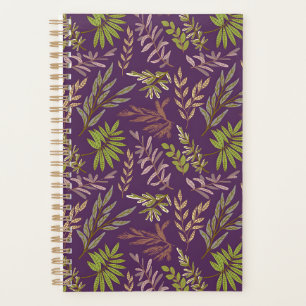 Agenda Folhas Botânicas: Um Fundo Roxo Impressionante