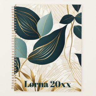 Agenda Folhas de Abstrato verdes e Douradas