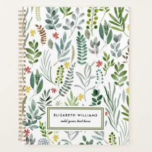 Agenda Folhas de Aquarela do Jardim Personalizadas