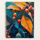 Agenda Folhas de outono e bagas pintadas Florestas Nature<br><div class="desc">Folhas de outono e Planner de bagas de rowan. Abstrato moderna floresta,  outono natural,  petróleo pintado com cores azuis cor de laranja vermelho.</div>
