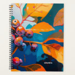 Agenda Folhas de queda e bagas. floral de outono de abstr<br><div class="desc">Folhas de outono e Planner de bagas de rowan. Óleo de natureza floral do outono moderno,  abstrato,  pintado com cores laranja azul brilhante.</div>