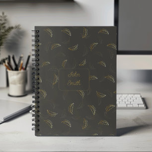 Agenda Folhas Douradas no Script de Padrão Preto_ Floral