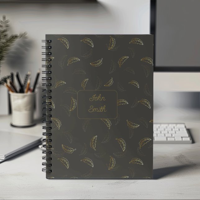 Agenda Folhas Douradas no Script de Padrão Preto_ Floral (Criador carregado)