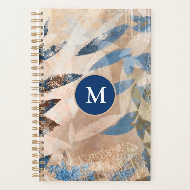 Agenda Folhas em camadas de abstrato - Azul e Neutro (Frente)