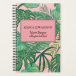 Agenda Folhas tropicais de cor aquosa moderna cor esmaeci<br><div class="desc">Planeador pessoal com padrão moderno de folhas tropicais de aquarela sobre fundo de pelúcia.
Feliz design de verão tropical do Havaí.
Você pode adicionar seu próprio nome e texto à frente.</div>