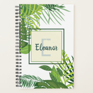 Agenda Folhas verdes e flores monograma tropical