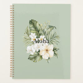 Agenda Folhas Verdes Tropicais Orquídeas Hibisco Branco