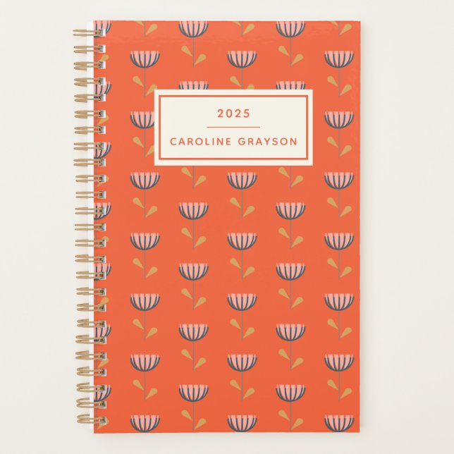 Agenda Folk Floral Laranja Escandinavo Personalizado (Frente)