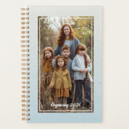 Agenda Foto da Família Azul Suave Aquarela Personalizada