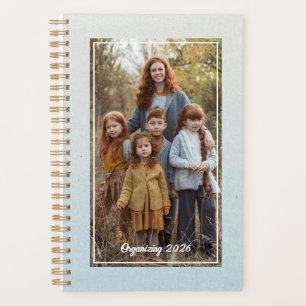 Agenda Foto da Família Azul Suave Aquarela Personalizada