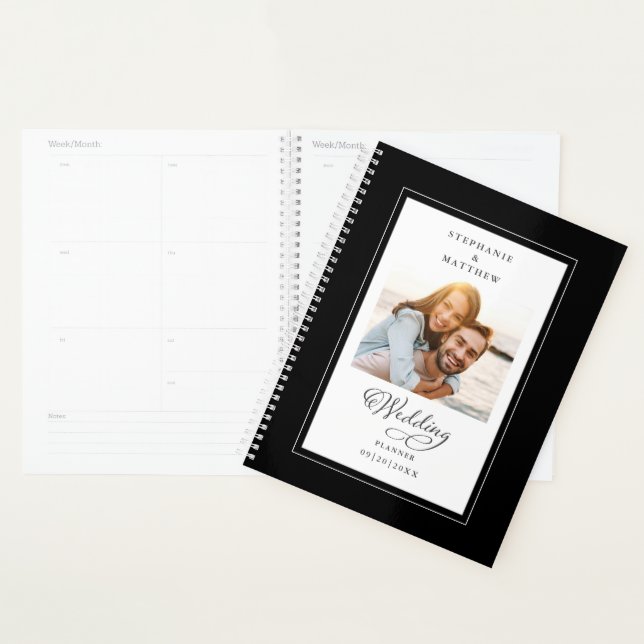 Agenda Foto Elegante Script Moderno Casamento Preto e Bra (Exibição)
