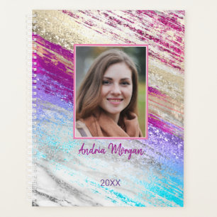 Agenda Foto/Nome/Ano/Teal Fuchsia Arte Dourada Roxa